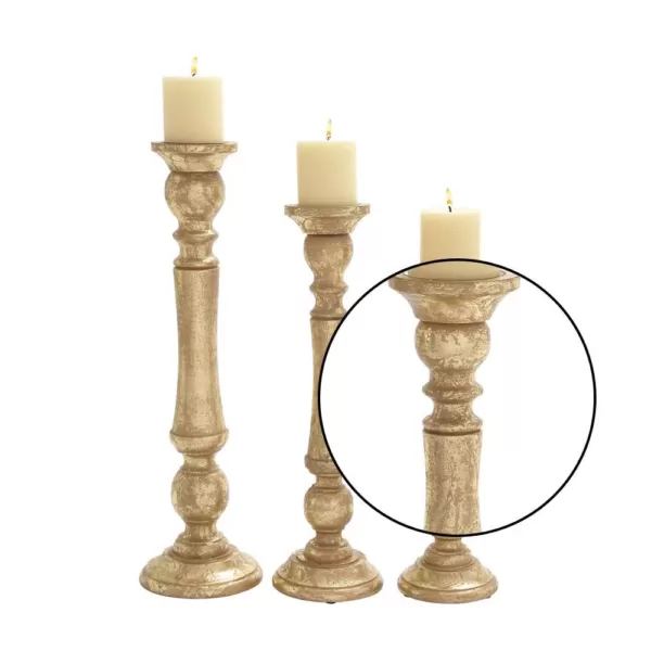 LITTON LANE 18 in. and 15 in. Golden Mango Wood Candle Holder