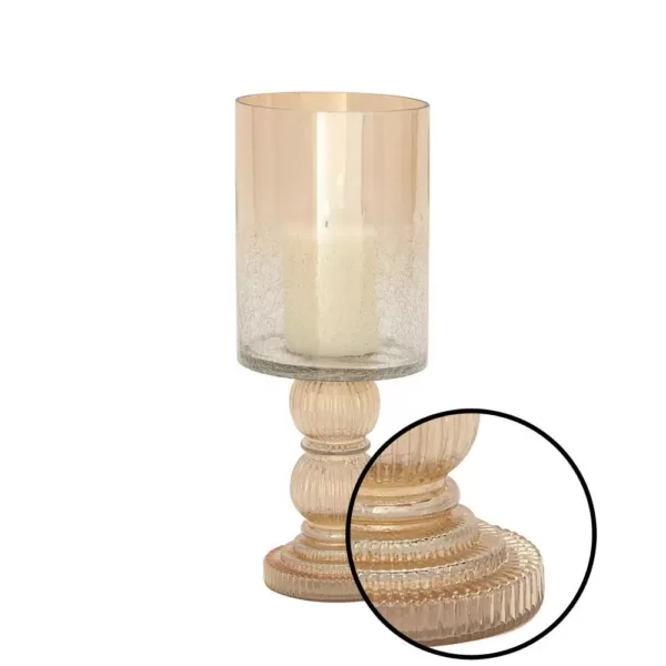 LITTON LANE Gold-Tinged Glass Cylinder Hurricane Candle Holder