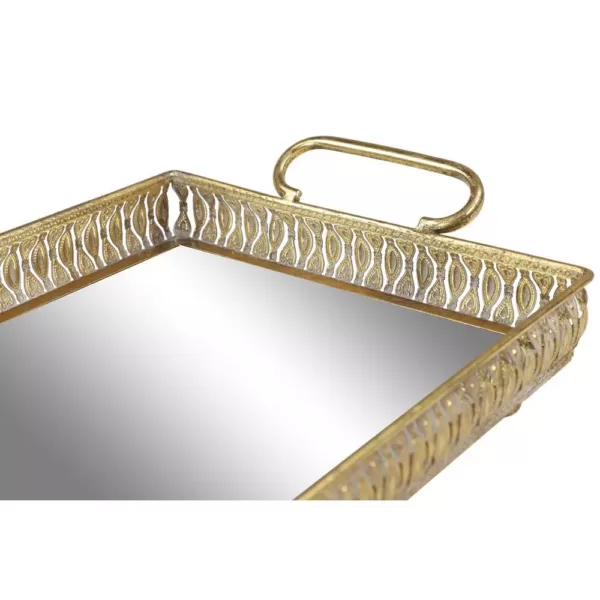 LITTON LANE Large Rectangular Metallic Gold Mirror Vanity Trays with Pierced Metal Designs ( Set of 3)