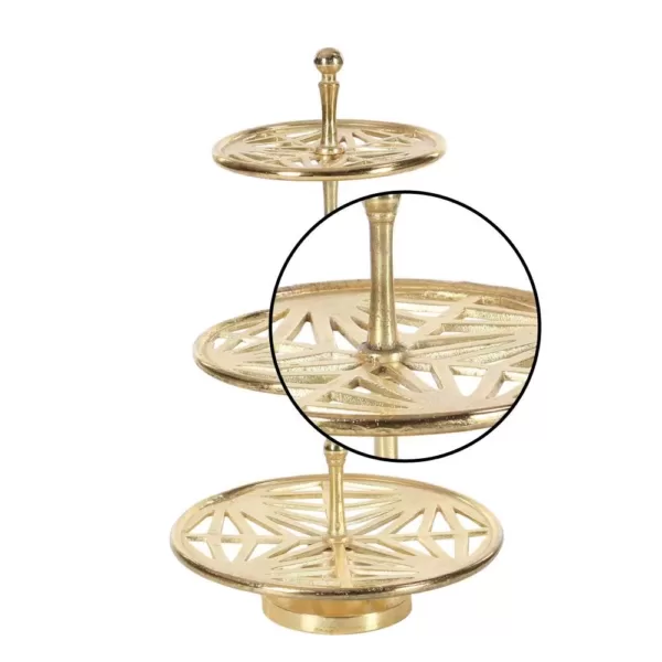 LITTON LANE 12 in. x 21 in. 3-Tier Gold-Finished Aluminum Tray Stand