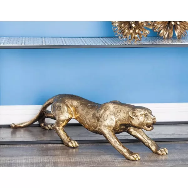 LITTON LANE 34 in. Wild Life Polystone Leopard Sculpture in Polished Gold