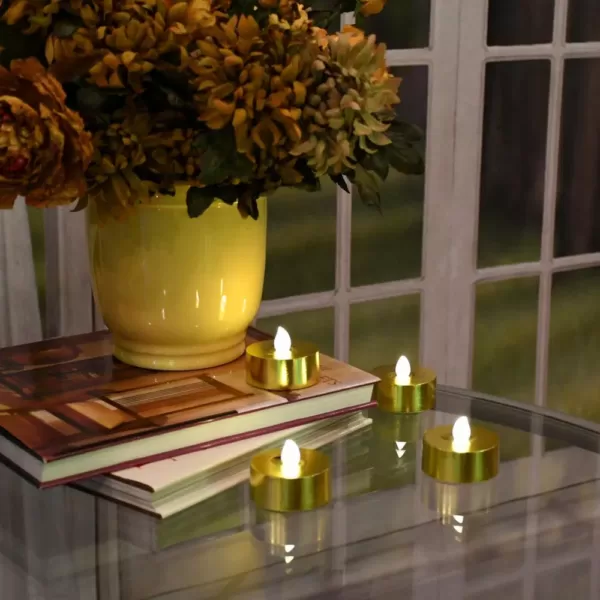 LUMABASE Gold Battery Operated Extra Large Tea Lights with Remote Control and 2-Timers (4-Count)