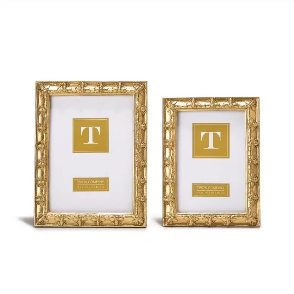 Two's Company Bee-utiful Gold Resin Picture Frames Includes 2 Sizes: 4 in. x 6 in. and 5 in. x 7 in. (Set of 2)