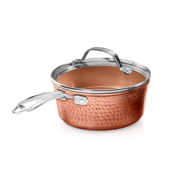 Gotham Steel Hammered Copper 2.5 qt. Aluminum Non-Stick Stock Pot with Glass Lid