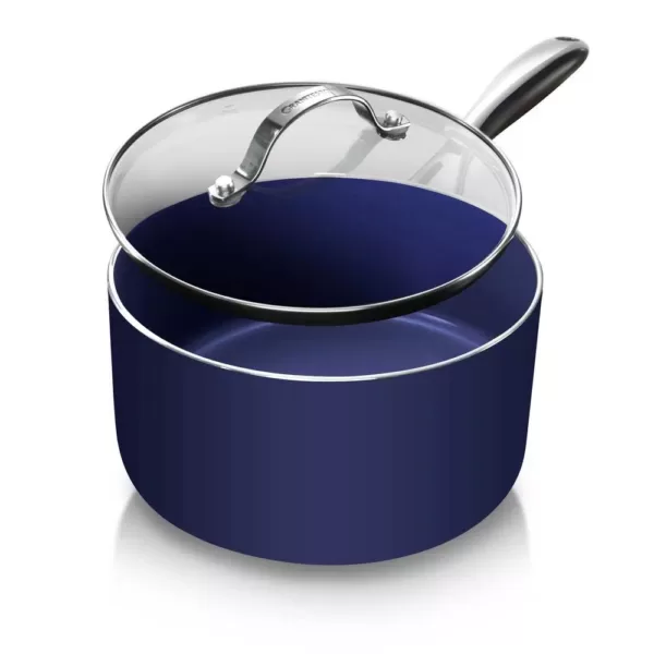 GRANITESTONE Classic Blue 2.5 qt. Aluminum Ultra-Durable Non-Stick Diamond Infused Saucepan with Glass Lid