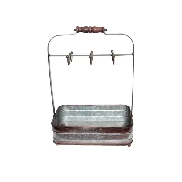 Benzara Rustic Style 6-Hooks Galvanized Metal Gray Color Crockery Holder