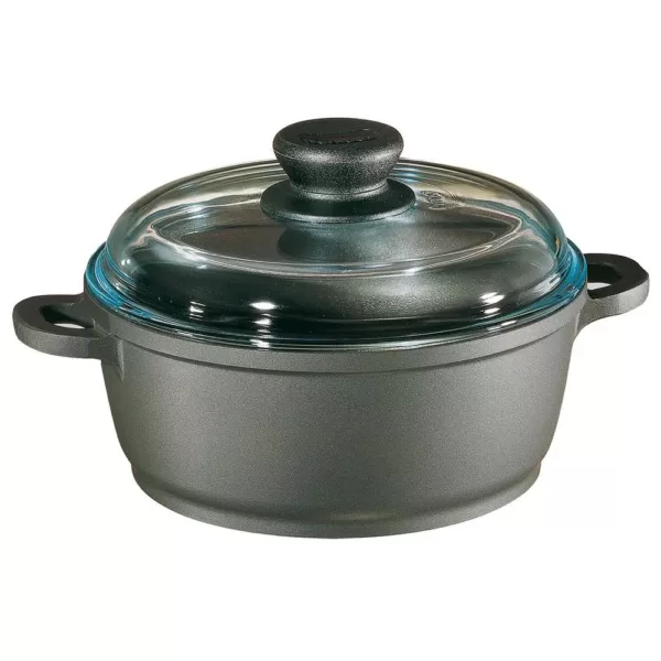 Berndes Tradition 4.5 qt. Round Cast Aluminum Nonstick Dutch Oven in Gray with Glass Lid