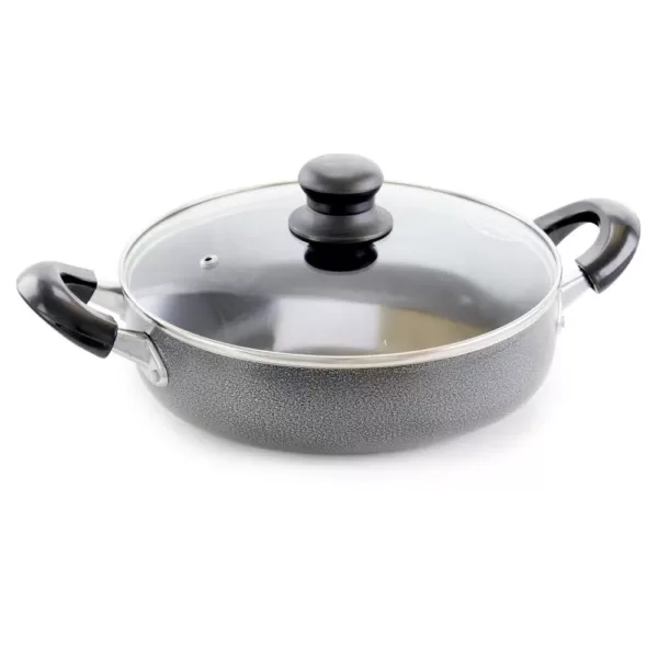 Better Chef 14 in. Aluminum Nonstick Frying Pan in Gray with Glass Lid