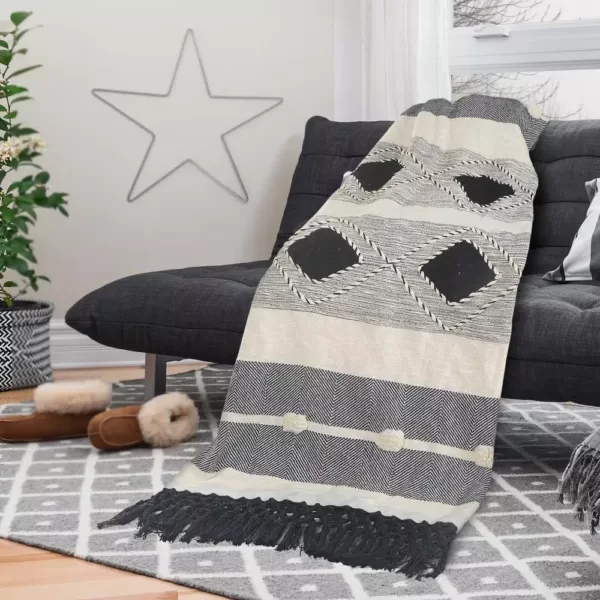 LR Home Symmetry Gray Geometric Cotton Throw Blanket