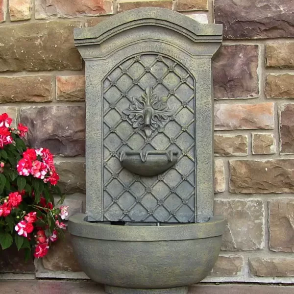 Sunnydaze Decor Rosette Leaf French Limestone Electric Powered Outdoor Wall Fountain