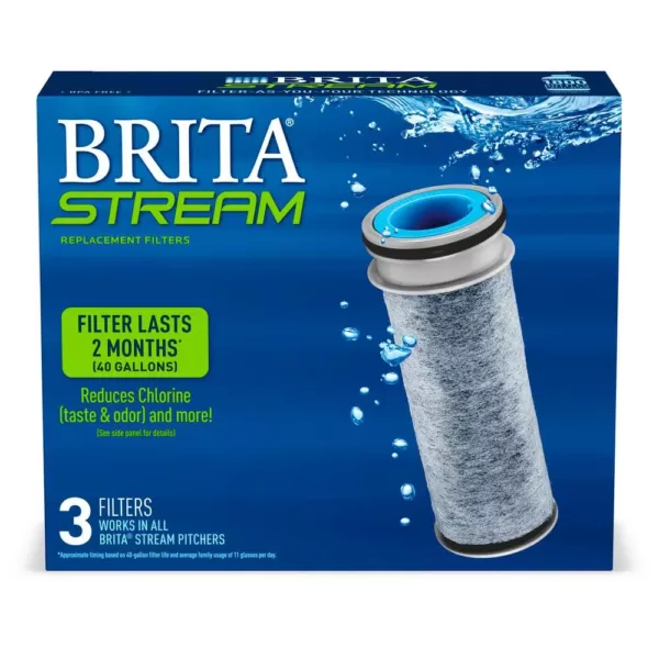 Brita Stream Pitcher Replacement Water Filter Cartridge (3-Pack), BPA Free