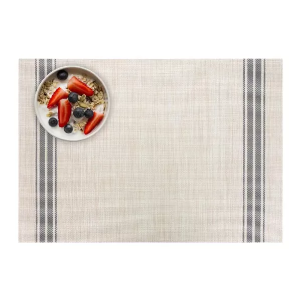 RITZ 19 in. x 13 in. Grey Stripe Chambray Reversible PVC and Polyester Woven Indoor Outdoor Placemats (Set of 12)