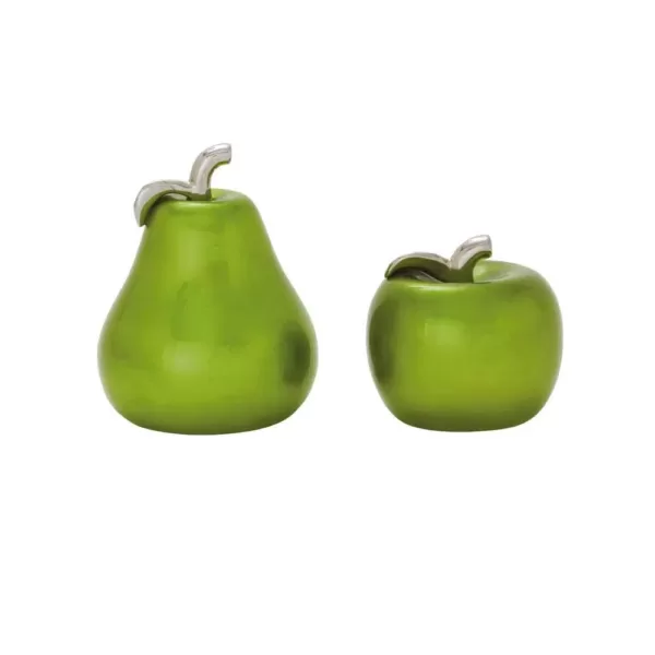 LITTON LANE Modern Emerald Green Ceramic Decorative Pear and Apple (Set of 2)