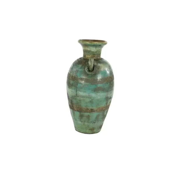 LITTON LANE Distressed Green, Black, and Yellow Terracotta Amphora Decorative Vase