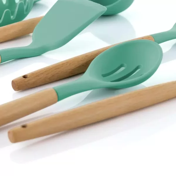 MegaChef Mint Green Silicone and Wood Cooking Utensils (Set of 9)