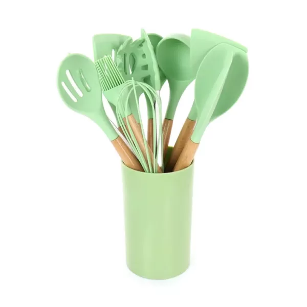 MegaChef Mint Green Silicone and Wood Cooking Utensils (Set of 12)