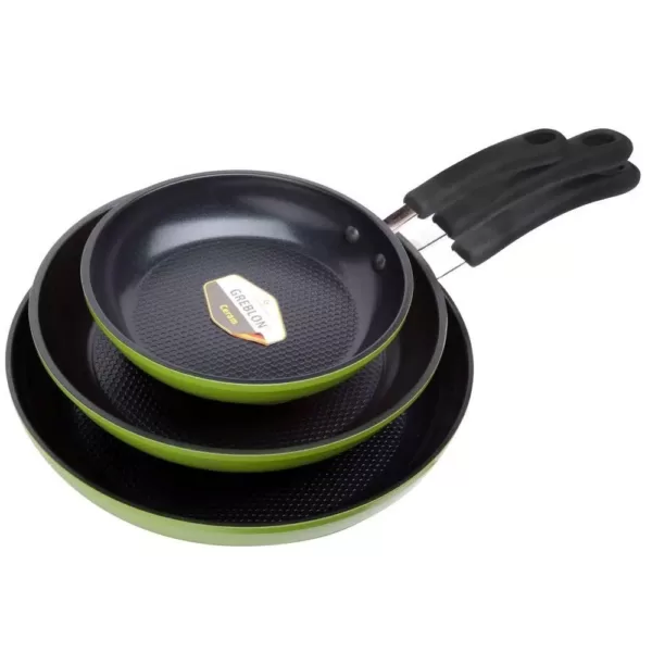 Ozeri Green Earth 3-Piece Aluminum Ceramic Nonstick Frying Pan Set in Green