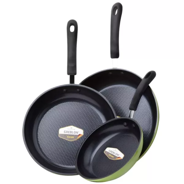 Ozeri Green Earth 3-Piece Aluminum Ceramic Nonstick Frying Pan Set in Green