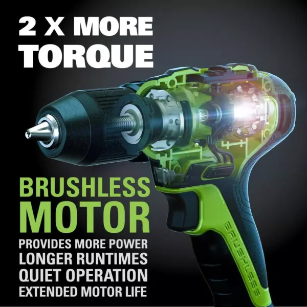 Greenworks 24-Volt Battery Cordless Brushless 1/2 in. Drill/Driver 2-Batteries, Charger, Tool Bag, Belt Clip Included, DD24L1520