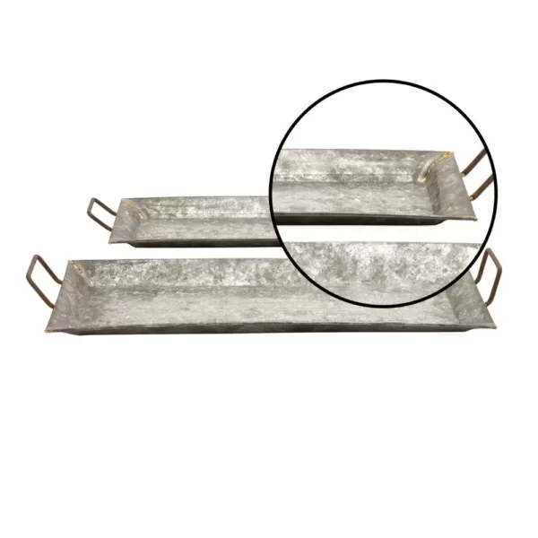 LITTON LANE Farmhouse Galvanized Metallic Rectangular Metal Serving Trays (Set of 2)