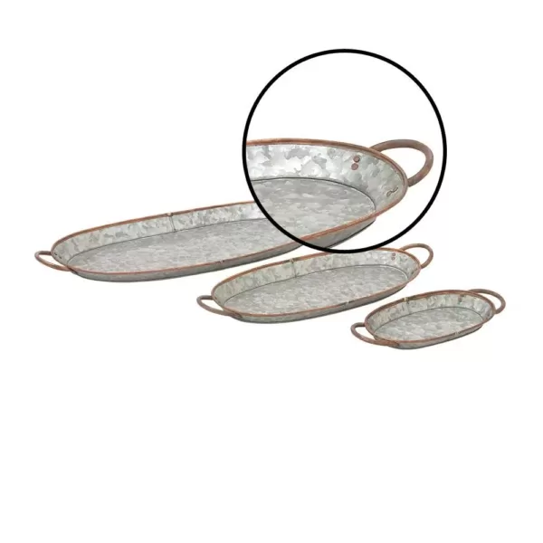 LITTON LANE Farmhouse Hammered Gray Decorative Trays (Set of 3)