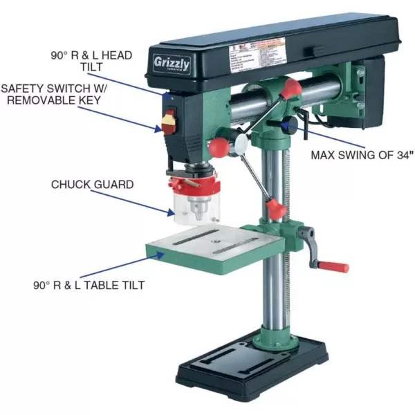 Grizzly Industrial 5 Speed Bench-Top Radial Drill Press