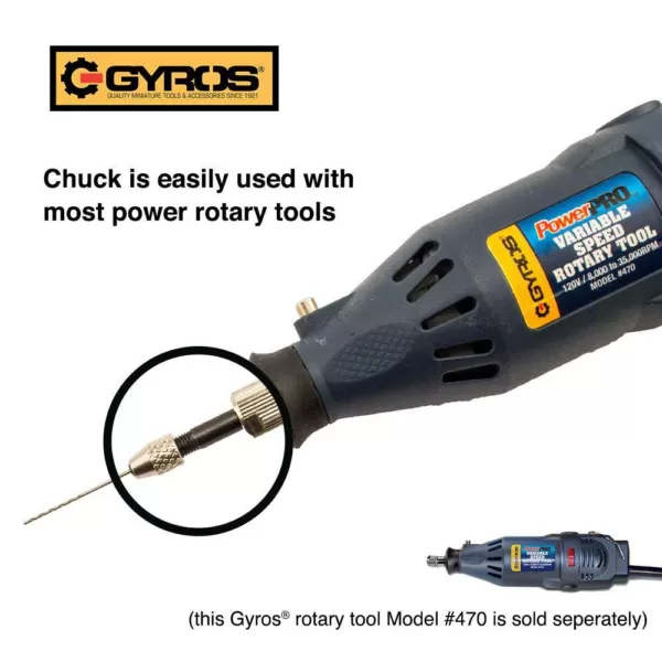 Gyros Keyless Mini Adaptor Chuck, with 1/8 in. Shank, 0 in. to 0.039 in. Capacity, For Bits No. 60-80 NEW AND IMPROVED