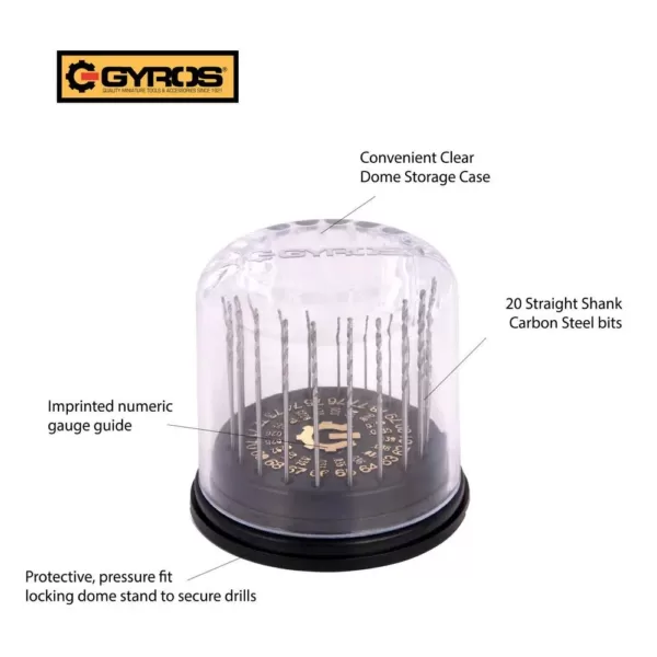 Gyros #61 - #80 Carbon Steel Wire Gauge Drill Bit Dome Set (Set of 20)