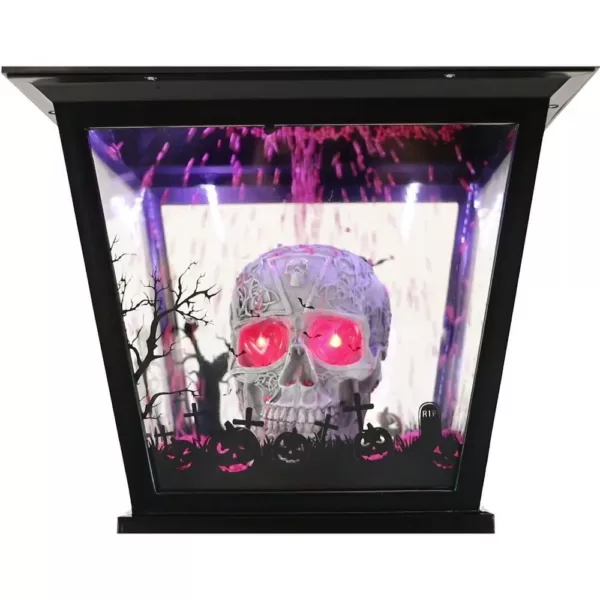 Haunted Hill Farm 71 in. Black Gruesome Skull Lamp Post with Animation and Spooky Music