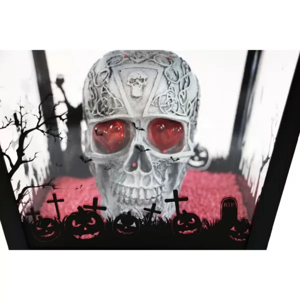 Haunted Hill Farm 71 in. Black Gruesome Skull Lamp Post with Animation and Spooky Music