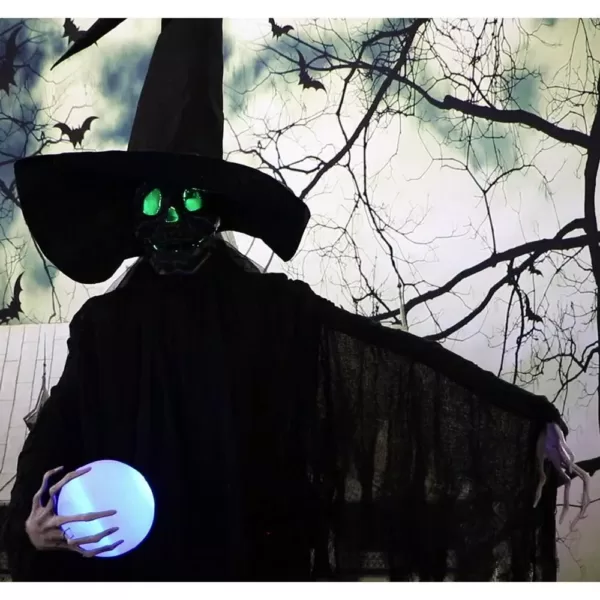 Haunted Hill Farm 7.5 ft. Phantom Witch with Multi-Color Crystal Ball Halloween Prop