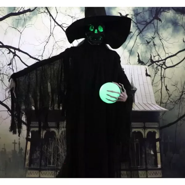 Haunted Hill Farm 7.5 ft. Phantom Witch with Multi-Color Crystal Ball Halloween Prop