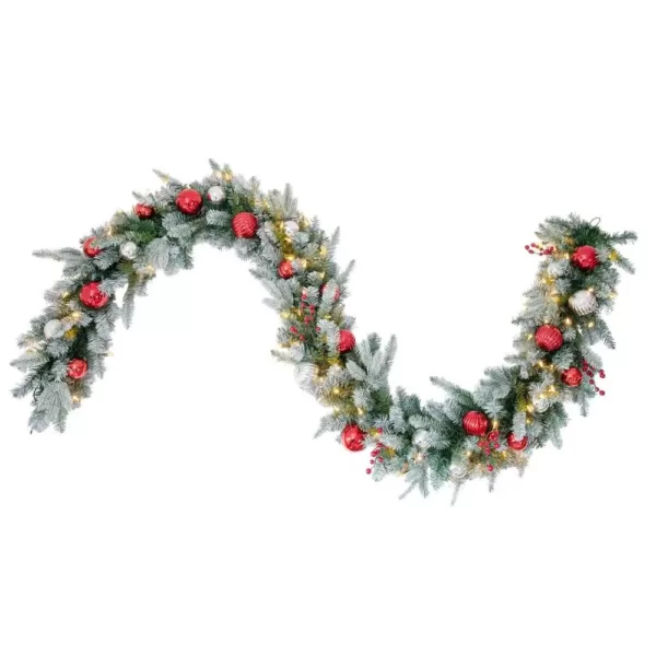 Haute Decor 9 ft. Pre-Lit LED Artificial Frosted Garland with Ornaments