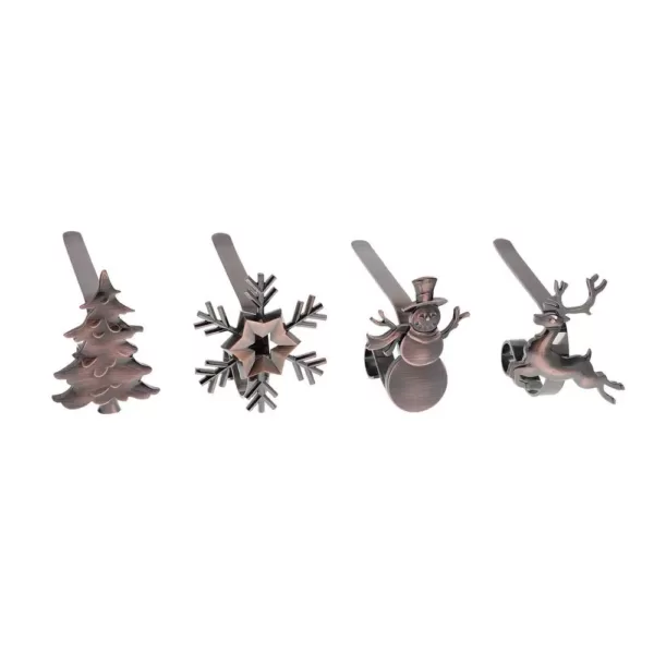 Haute Decor Oil-Rubbed Bronze MantleClip Stocking Holder with Assorted Holiday Icons (4-Pack)