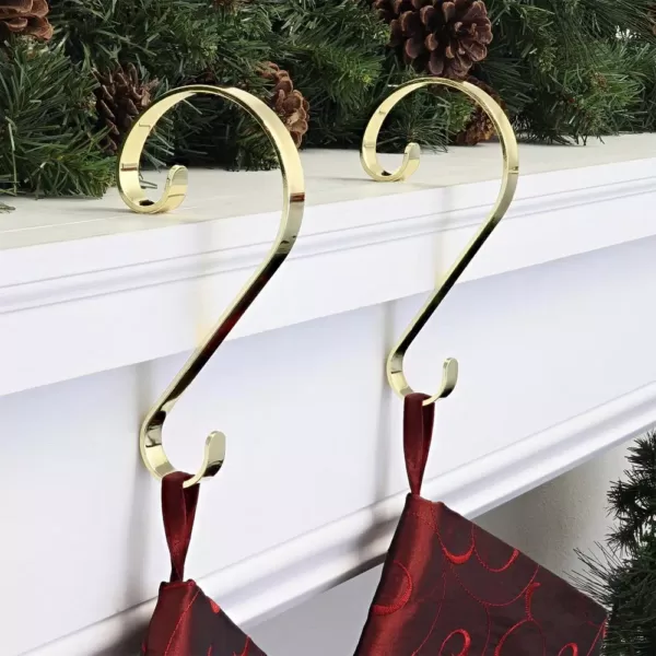 Haute Decor Brass Stocking Scroll Stocking Holder (2-Pack)