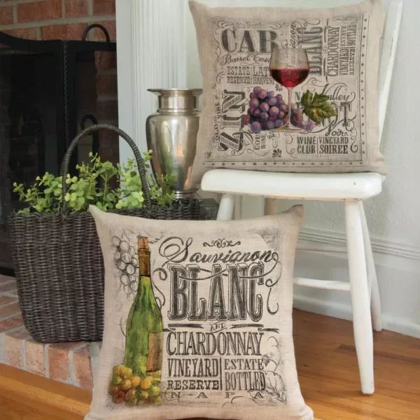 Heritage Lace Wine Country Natural Graphic Polyester 18 in. x 18 in. Throw Pillow