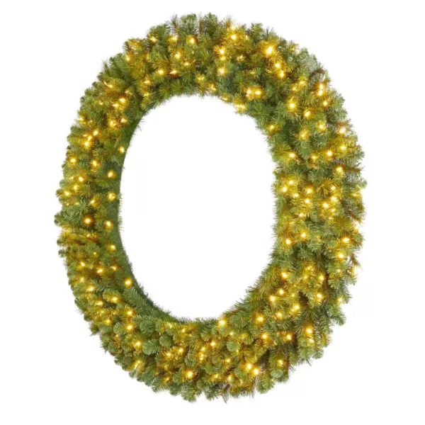 Home Accents Holiday 60 in. Wesley Pre-Lit Long Needle Pine Artificial Christmas Wreath with 498-mixed tips and 240 Warm White Lights