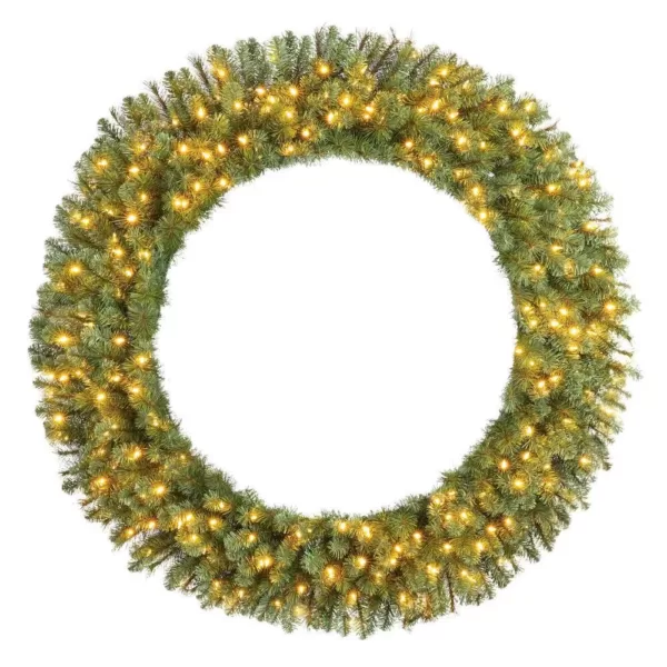 Home Accents Holiday 60 in. Wesley Pre-Lit Long Needle Pine Artificial Christmas Wreath with 498-mixed tips and 240 Warm White Lights