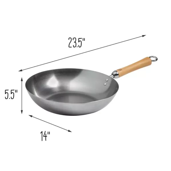 Honey-Can-Do Joyce Chen 12 in. Silver Carbon Steel Stir-Fry Pan with Birchwood Handle