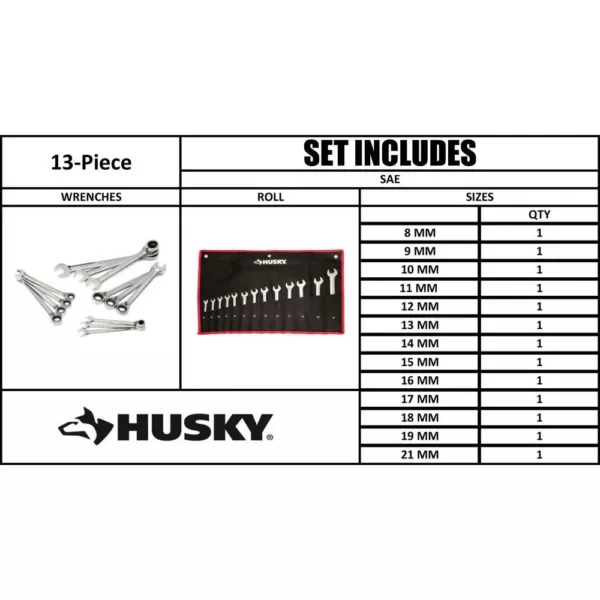 Husky Master Metric Reversible Ratcheting Wrench Set (13-Piece)