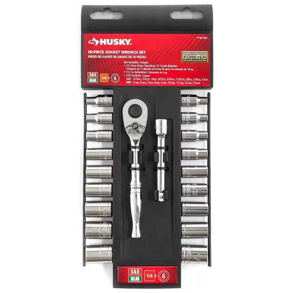 Husky 1/4 in. Drive Ratchet SAE/Metric Standard Socket Set (20-Piece)