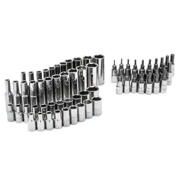 Husky 1/4 in. Drive SAE and Metric Socket and Bit Set with Ratchet and Rails (70-Piece)