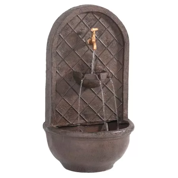 Sunnydaze Decor Messina Resin Iron Solar Outdoor Wall Fountain with Battery Backup