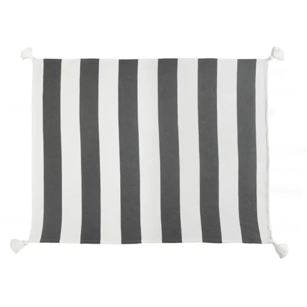 LR Home Metty Charcoal / Ivory Bold Striped Tasseled Cotton Throw Blanket