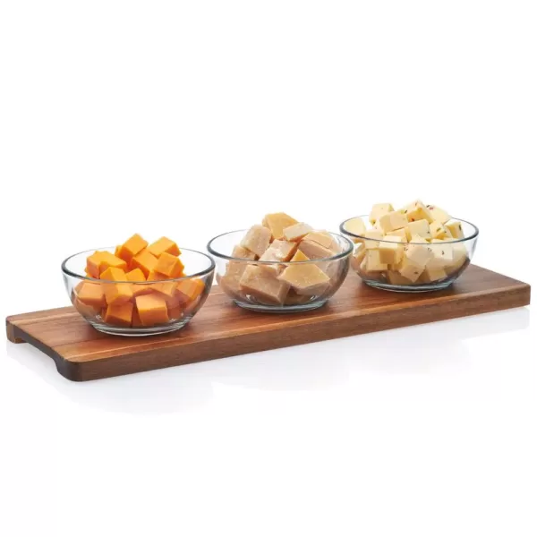 Libbey Acaciawood 3-Piece Glass Condiment Dish Set with Wood Serving Board