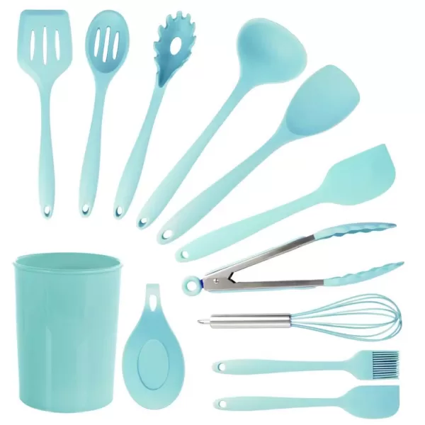 MegaChef Light Teal Silicone Cooking Utensils (Set of 12)