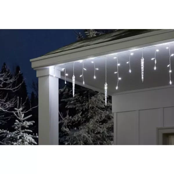 LightShow 75-Light White Shooting Star Icicle LED String Light with Cascading Lights