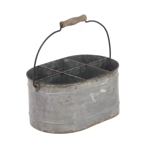 LITTON LANE Distressed Silver Iron 6-Bottle Oval Wine Caddy