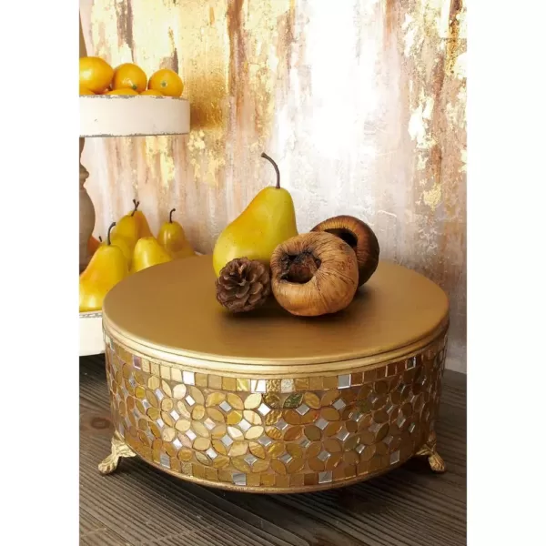 LITTON LANE Gold Iron and Glass Mosaic Round Cake Stand (Set of 3)