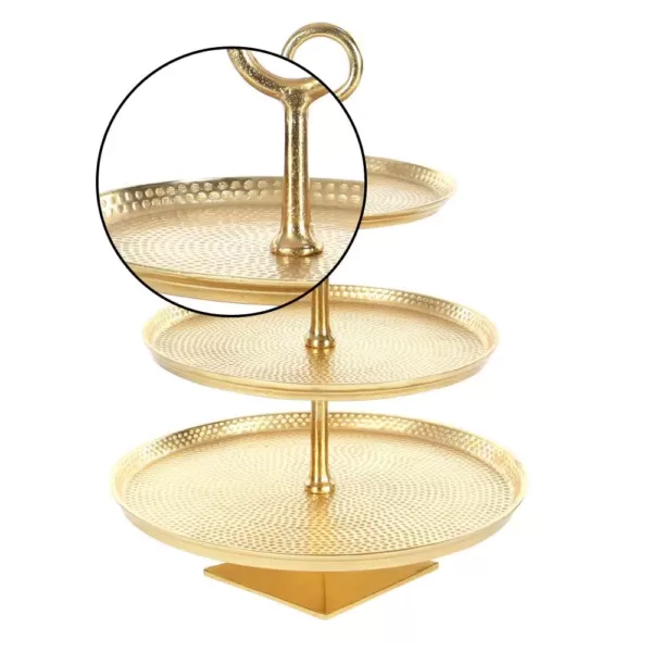 LITTON LANE 3-Tier Modern Aluminum Cake Stand in Gold